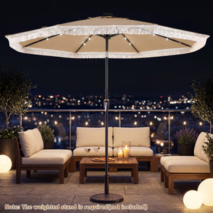 9 Feet Solar Patio Umbrella with 24 LED Lights for Yard-Beige