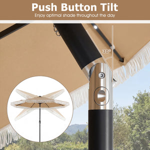 9 Feet Solar Patio Umbrella with 24 LED Lights for Yard-Beige