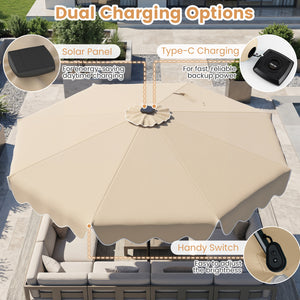 9 Feet Solar Patio Umbrella with Color-Changing LED Lights-Beige