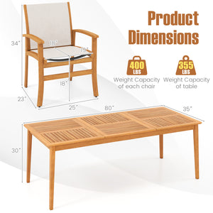 9-Piece Acacia Wood Outdoor Patio Dining Set with 80â€ Rectangular Table and Breathable Fabric Armchairs-Yellow