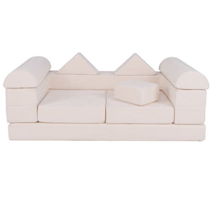 9-Piece Climb and Crawl Foam and Floor Playset with Breathable Suede Fabric-Beige