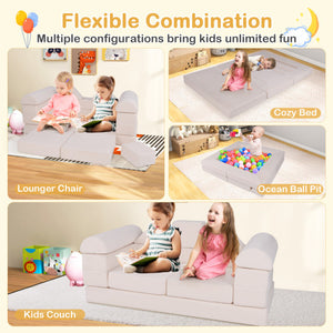 9-Piece Climb and Crawl Foam and Floor Playset with Breathable Suede Fabric-Beige