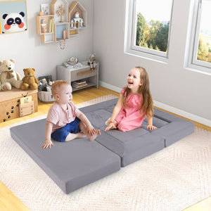 9-Piece Climb and Crawl Foam and Floor Playset with Breathable Suede Fabric-Gray