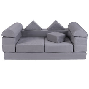 9-Piece Climb and Crawl Foam and Floor Playset with Breathable Suede Fabric-Gray