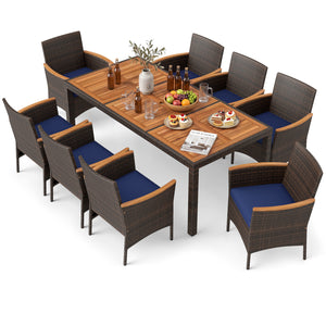 9 Piece Outdoor Dining Set with Acacia Wood Table Top-Navy