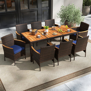 9 Piece Outdoor Dining Set with Acacia Wood Table Top-Navy