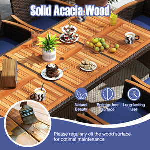 9 Piece Outdoor Dining Set with Acacia Wood Table Top-Navy
