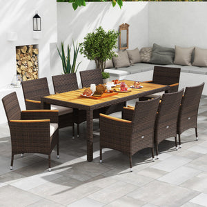 9 Piece Outdoor Dining Set with Acacia Wood Table Top-Beige