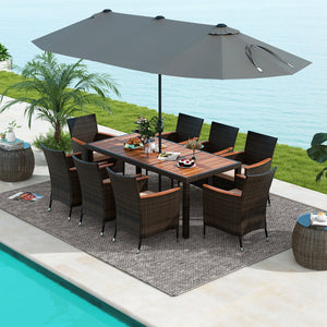 10 Piece Outdoor Dining Set with 15 Feet Double-Sided Twin Patio Umbrella-Gray by DirectDeals