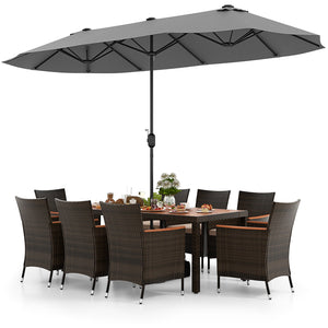 10 Piece Outdoor Dining Set with 15 Feet Double-Sided Twin Patio Umbrella-Gray by DirectDeals