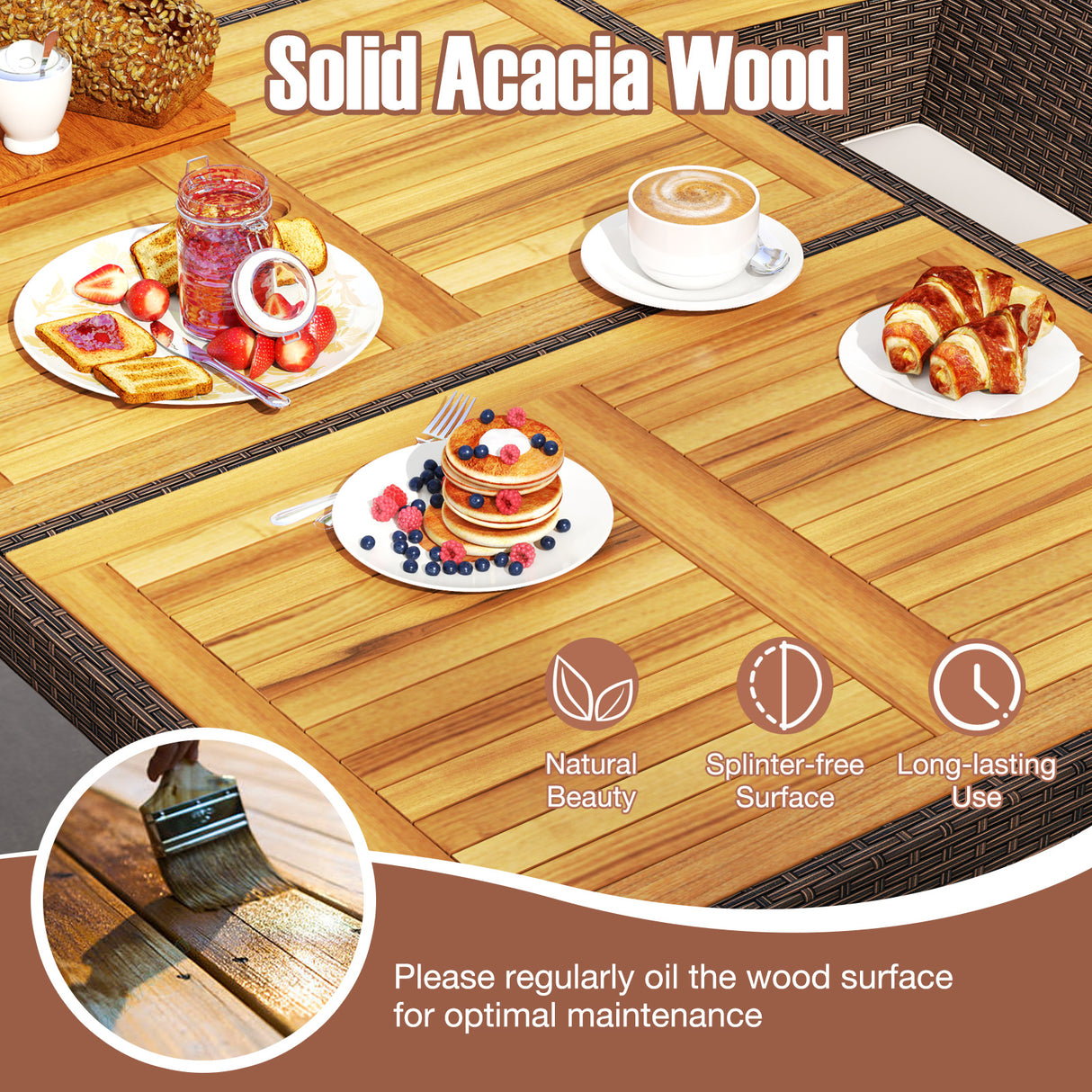 9 Piece Outdoor Dining Set with Acacia Wood Table Top-Beige