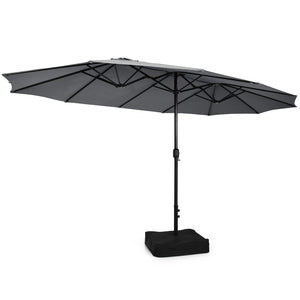 10 Piece Outdoor Dining Set with 15 Feet Double-Sided Twin Patio Umbrella-Gray by DirectDeals
