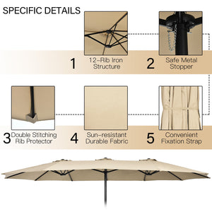10 Piece Outdoor Dining Set with 15 Feet Double-Sided Twin Patio Umbrella-Beige by DirectDeals