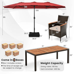 10 Piece Outdoor Dining Set with 15 Feet Double-Sided Twin Patio Umbrella-Red by DirectDeals