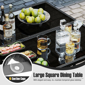 9 Piece Patio Dining Set with Tempered Glass Table and Ottoman-White