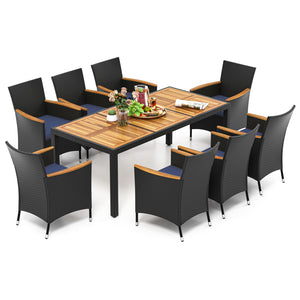 9 Pieces Outdoor Dining Set with Acacia Wood Tabletop for Garden-Navy