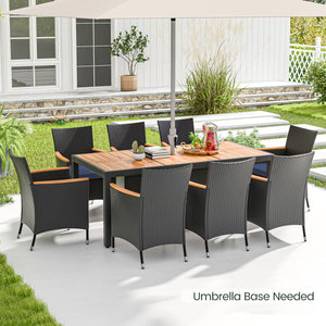 9 Pieces Outdoor Dining Set with Acacia Wood Tabletop for Garden-Navy