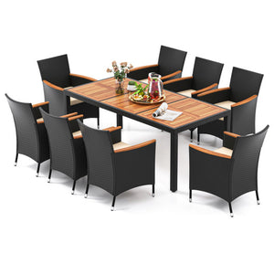 9 Pieces Outdoor Dining Set with Acacia Wood Tabletop