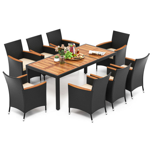 9 Pieces Outdoor Dining Set with Acacia Wood Tabletop