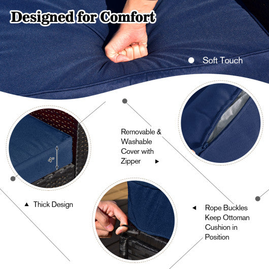 9 Pieces Outdoor PE Rattan Wicker Sectional Sofa with 42 Inch Gas Fire Pit Table-Navy