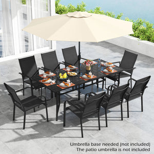 9 Pieces Patio Dining Set for 8 Stackable Chairs and Outdoor Rectangular Table-Black