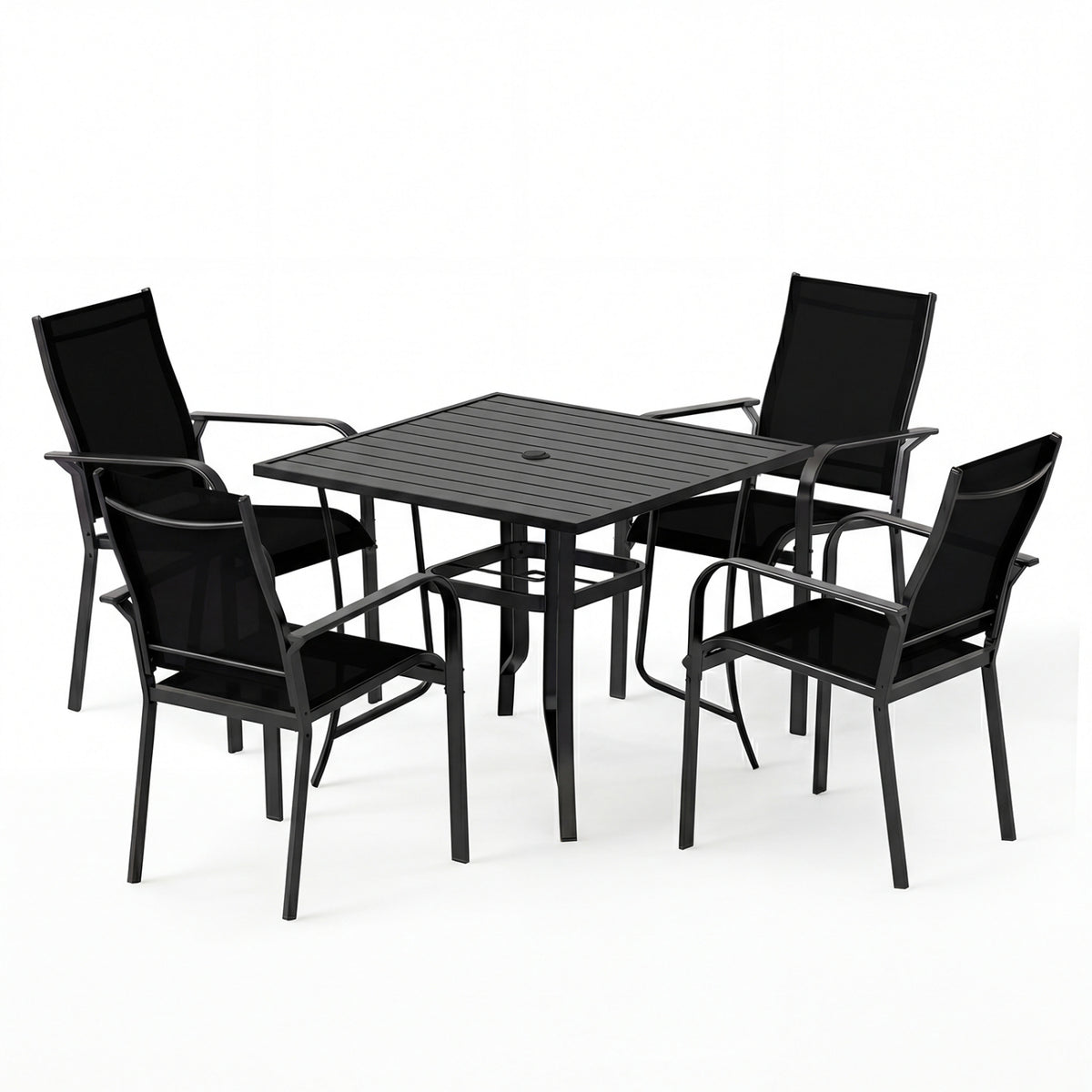 5 Pieces Patio Dining Set for 4 Outdoor Square Table and Stackable Chairs-Black