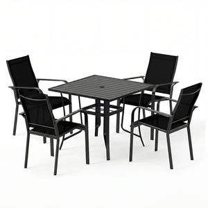 5 Pieces Patio Dining Set for 4 Outdoor Square Table and Stackable Chairs-Black