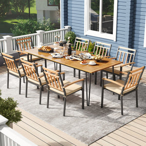 9 Pieces Patio Dining Outdoor Furniture Set with 8 Chairs and Umbrella Hole