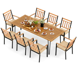 9 Pieces Patio Dining Outdoor Furniture Set with 8 Chairs and Umbrella Hole