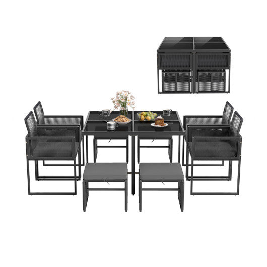 9 Pieces Patio Dining Set with Cushions for Yard Garden-Gray