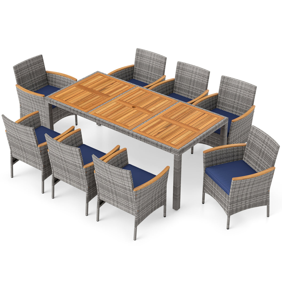 9 Pieces Patio PE Wicker Dining Set for Deck  Garden and Yard-Navy