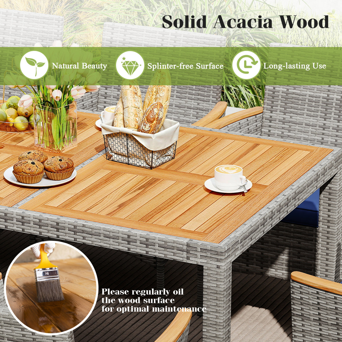 9 Pieces Patio PE Wicker Dining Set for Deck  Garden and Yard-Navy