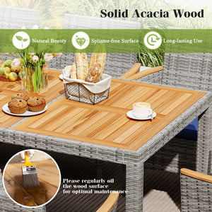 9 Pieces Patio PE Wicker Dining Set for Deck  Garden and Yard-Navy