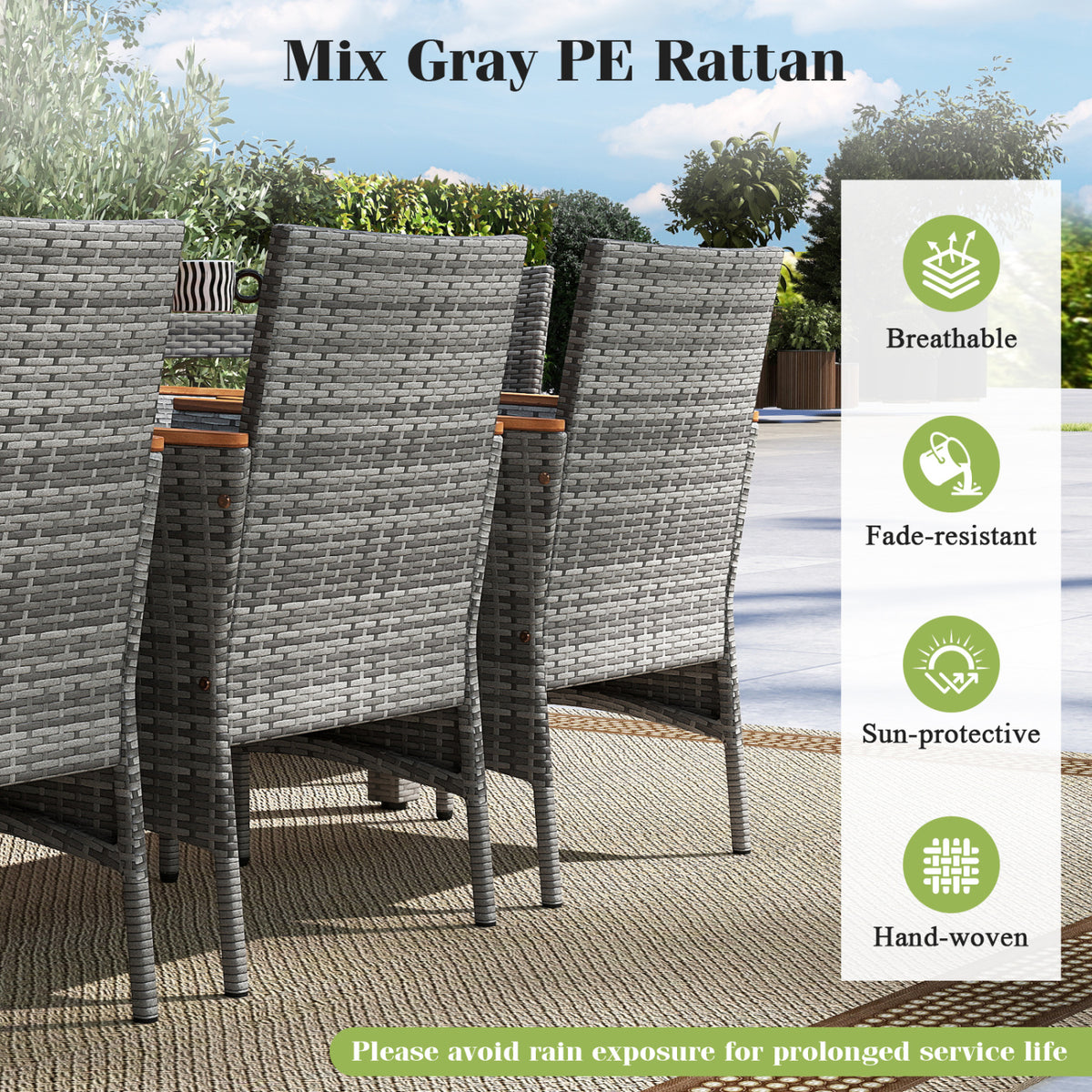 9 Pieces Patio PE Wicker Dining Set for Deck  Garden and Yard-Navy
