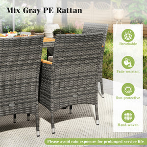 9 Pieces Rattan Patio Dining Set with Acacia Wood Table and Cushioned Chair