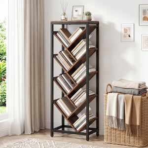 9-Tier Freestanding Bookcase for Hardcover Books-Rustic Brown