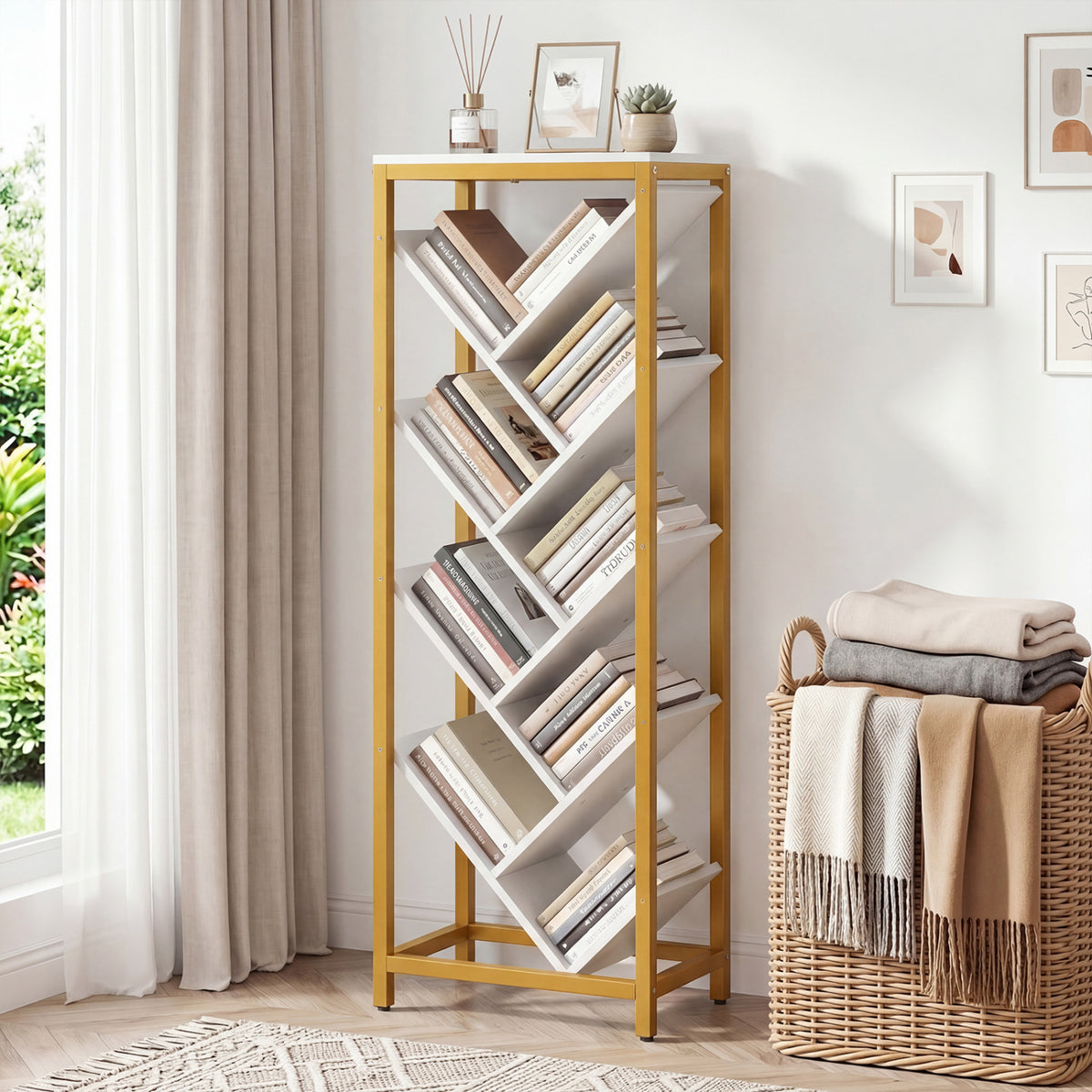 9-Tier Freestanding Bookcase for Hardcover Books-White