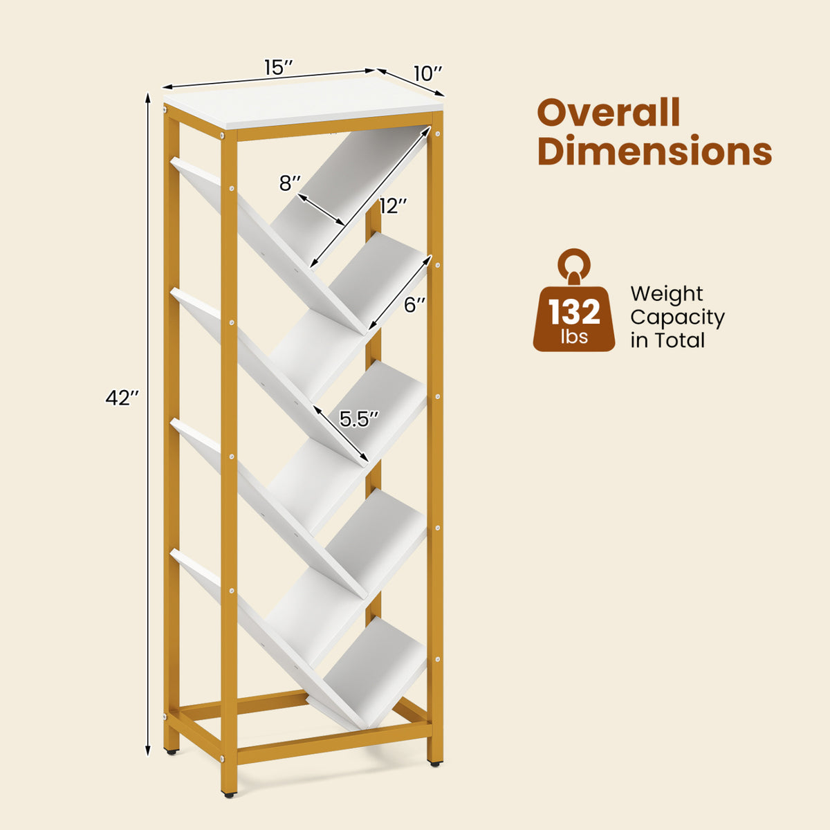 9-Tier Freestanding Bookcase for Hardcover Books-White