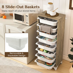 9-Tier Fruit and Vegetable Storage Rack Freestanding Wooden Pantry Organizer Cabinet