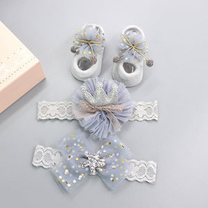 Flower Baby Girl Headband Socks Set Shoes With  Crown Bows Newborn Headbands For Girls Turban Baby Hair Accessories