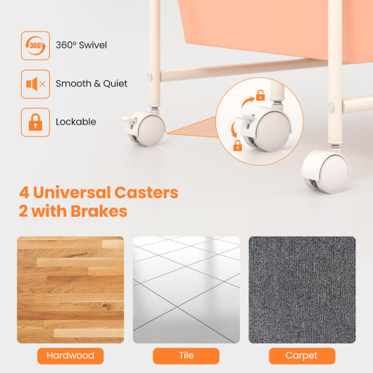 9-Drawer Rolling Storage Cart with Colorful Drawers and Metal Frame-Peach