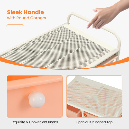 9-Drawer Rolling Storage Cart with Colorful Drawers and Metal Frame-Peach