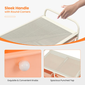 9-Drawer Rolling Storage Cart with Colorful Drawers and Metal Frame-Peach