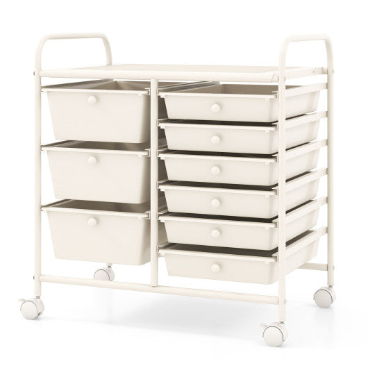 9-Drawer Rolling Storage Cart with Colorful Drawers and Metal Frame-White