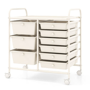 9-Drawer Rolling Storage Cart with Colorful Drawers and Metal Frame-White