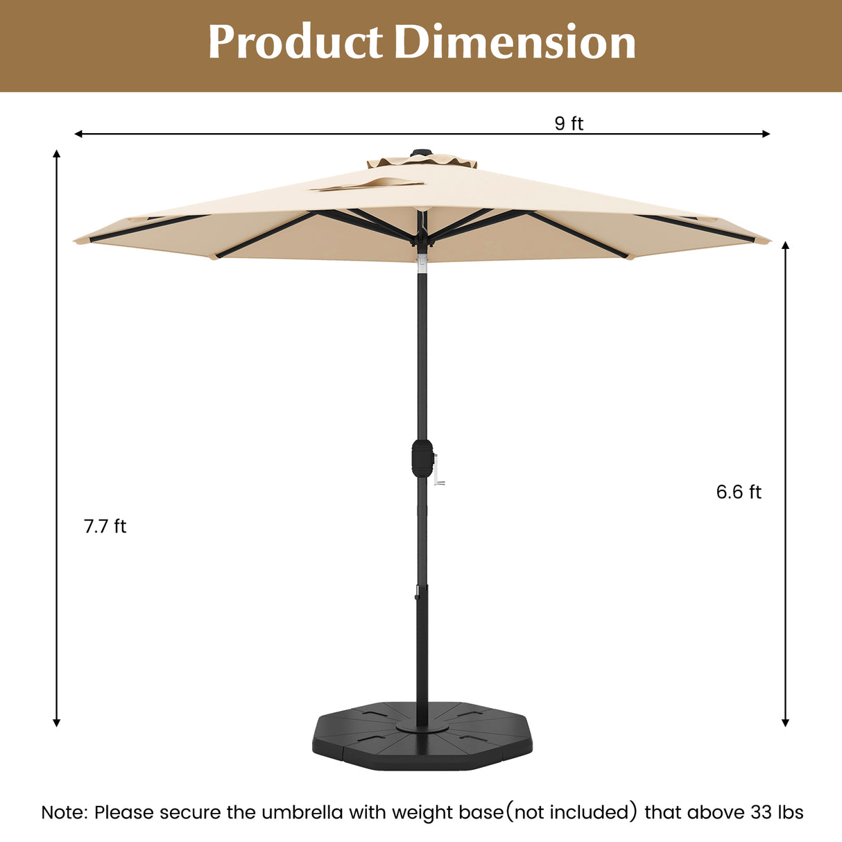 9 ft Outdoor Market Patio Table Umbrella Push Button Tilt Crank Lift-Beige