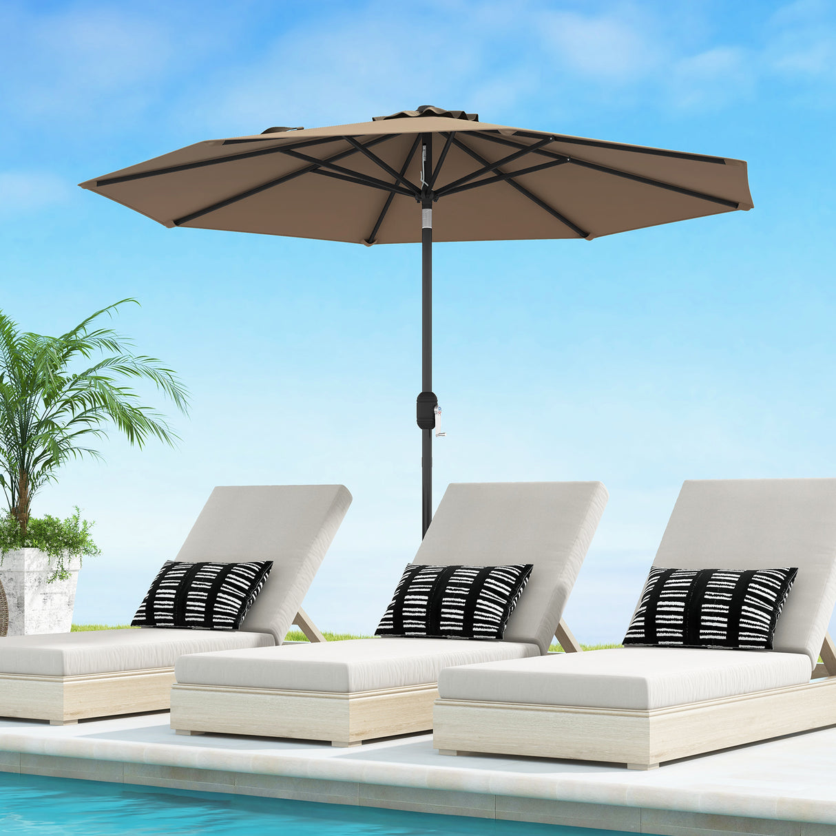 9 ft Outdoor Market Patio Table Umbrella Push Button Tilt Crank Lift-Tan