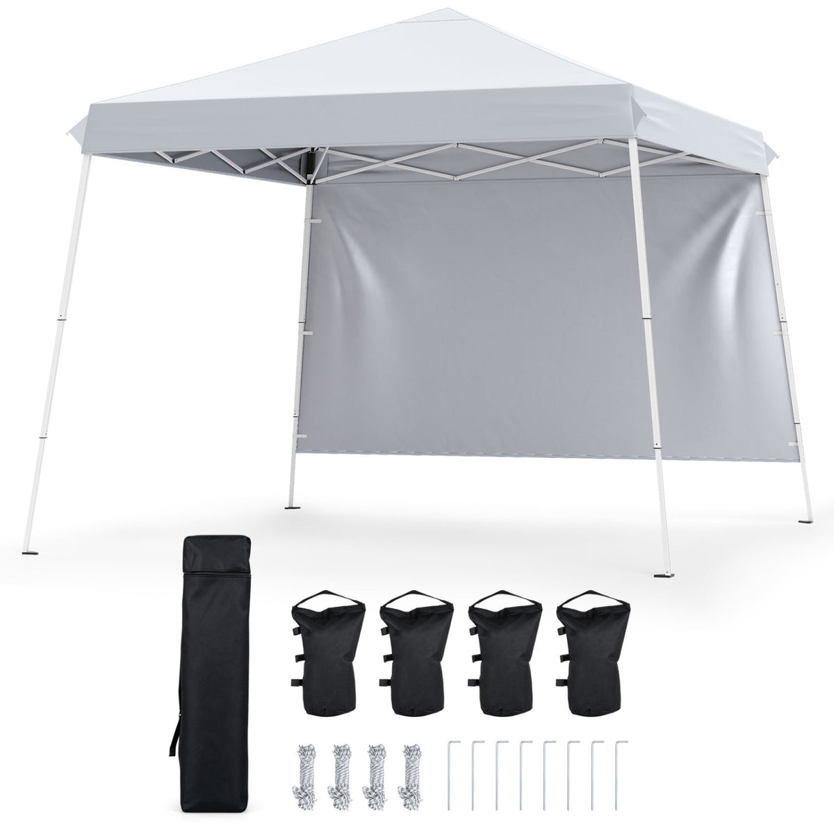 9 ft x 9 ft  Pop Up Canopy Tent with 8 Ground Stakes 4 Wind Ropes and Carry Bag  for Outdoor Party-White