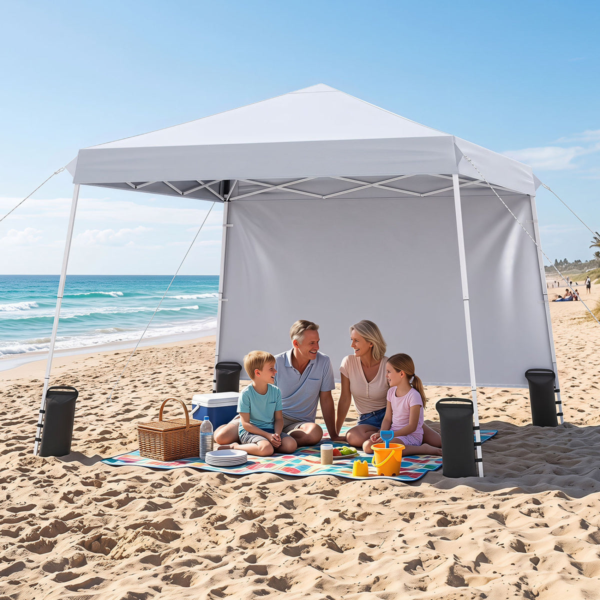 9 ft x 9 ft  Pop Up Canopy Tent with 8 Ground Stakes 4 Wind Ropes and Carry Bag  for Outdoor Party-White
