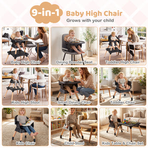 9-in-1 Convertible High Chair with Solid Wood Legs for Babies and Toddlers-Black